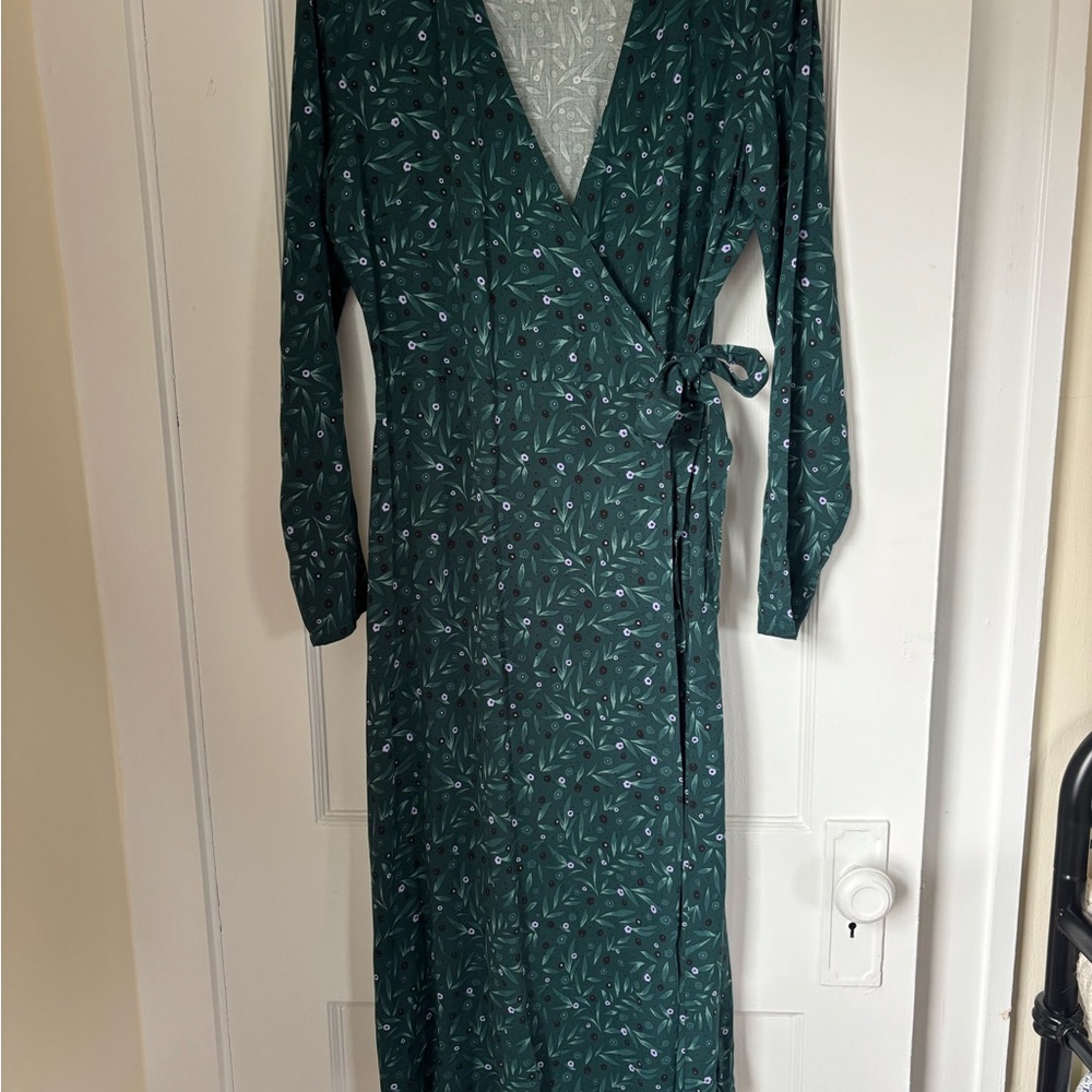 Rachel Deep Green Floral Long Sleeve Dress